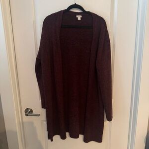 J. Crew Burgundy Open Front Oversized Cardigan